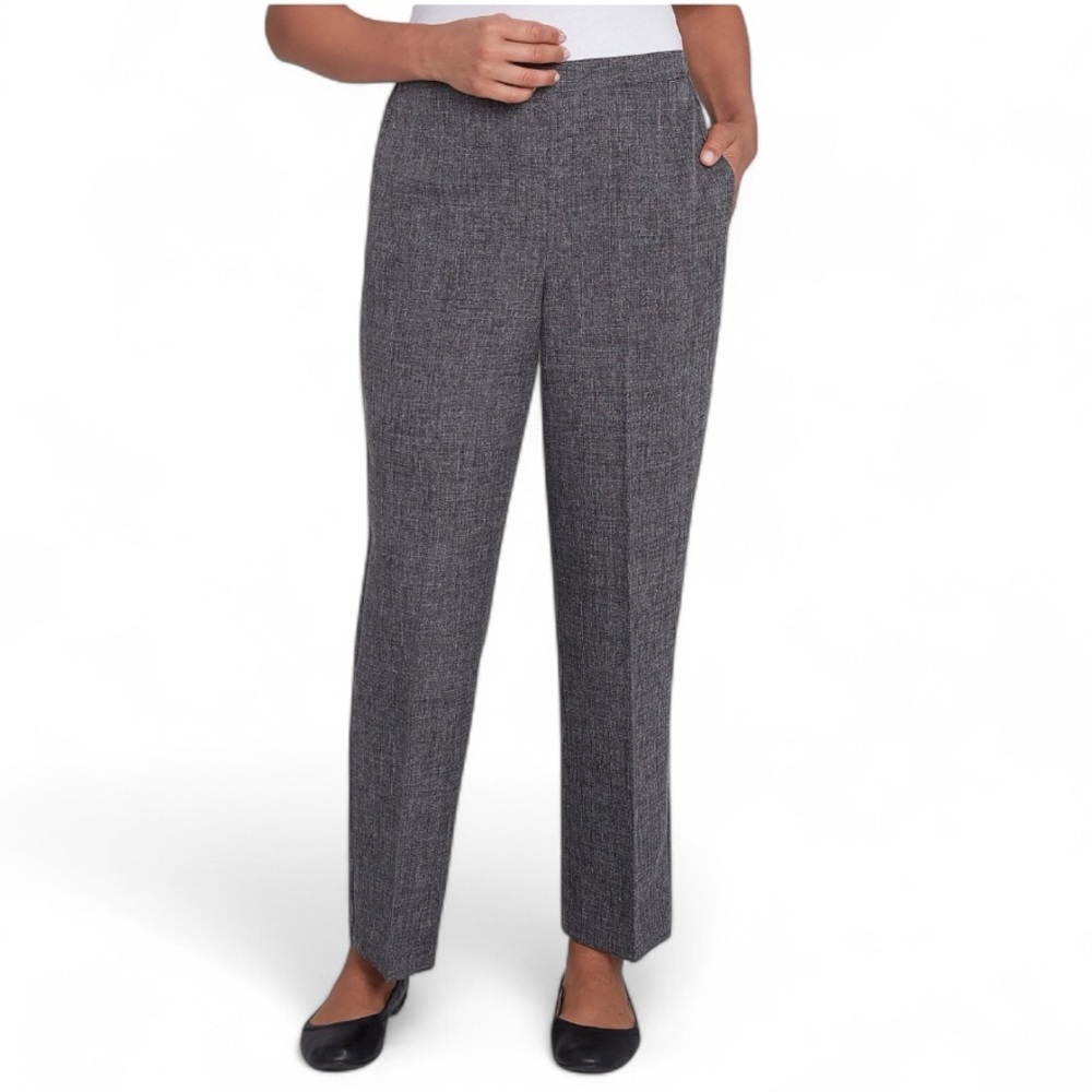 Alfred Dunner Black Comfort Elastic Black/Gray Petite Length Pants - Size PXL